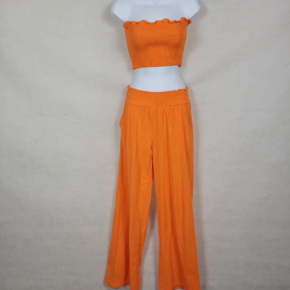 Orange bandeau pants set